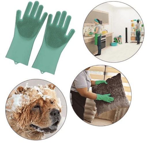 Dish Washing Cleaning Sponge Gloves, Dog Care, Silicone Reusable Rubber Brush Scrubber Gloves For Pet Grooming Bathing, Car Washing. Pack of 1 Pair - Image 3